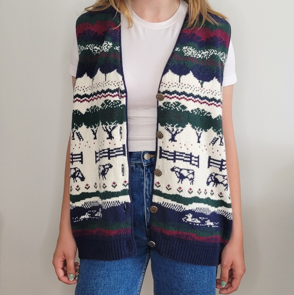 Cottagecore Farm Scene Sweater Vest With Cows